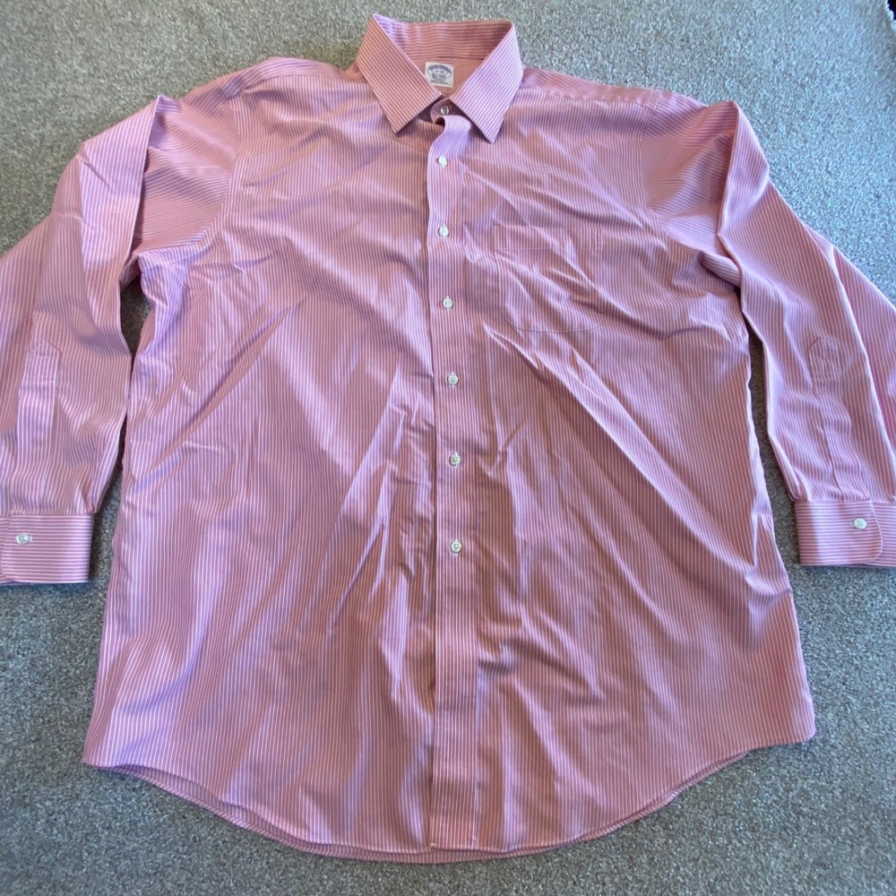 Brooks Brothers Classic Fit Non-Iron‎ Red White Stripe Supima Cotton Shirt 17-34